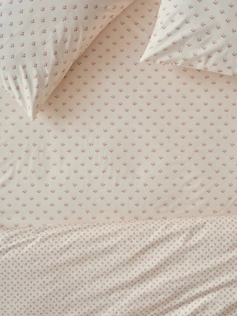 Piglet in Bed Martha Washed Cotton Fitted Sheet, Dusty Pink/Cream, Single