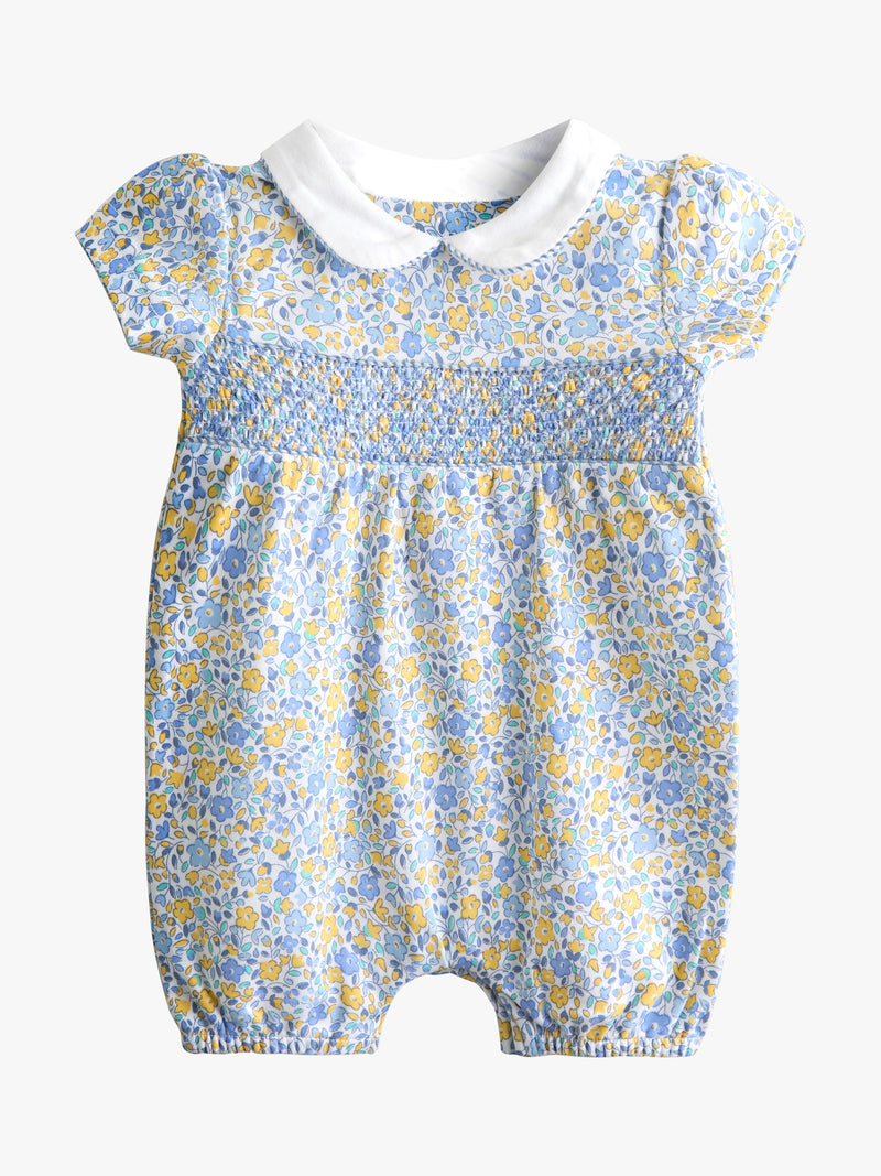 JoJo Maman Bébé baby romper set light blue floral smocked, imported from the UK