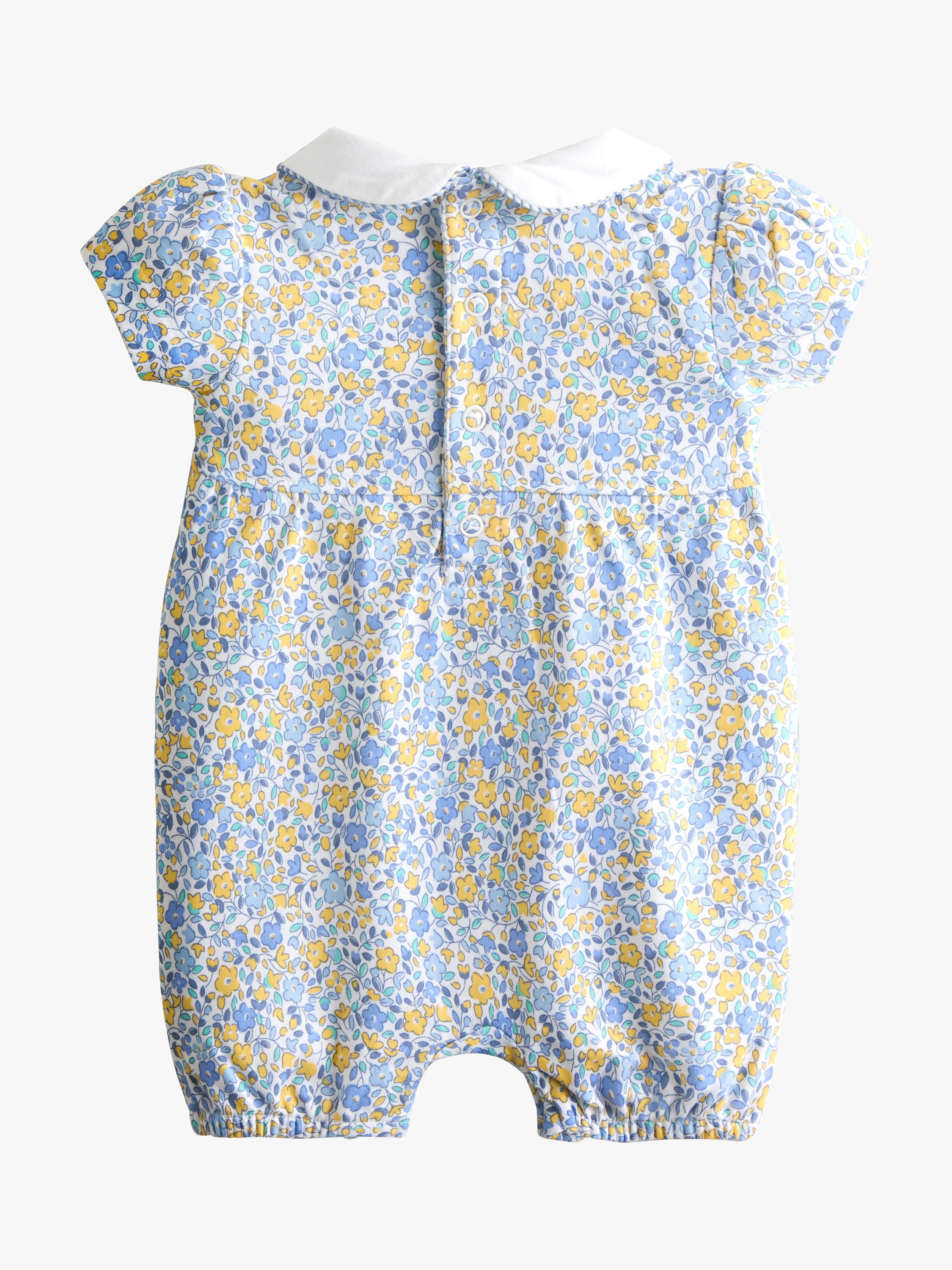 JoJo Maman Bébé baby romper set light blue floral smocked, imported from the UK