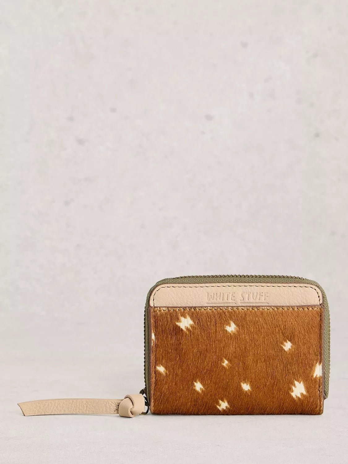 White Stuff Celia Deer leather card holder brown green - British product