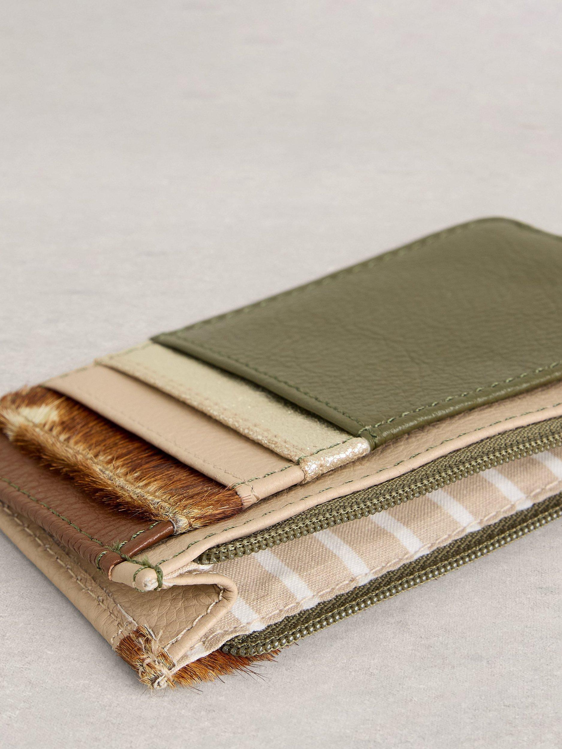 White Stuff Bryony Colour Block card holder in natural leather - British product