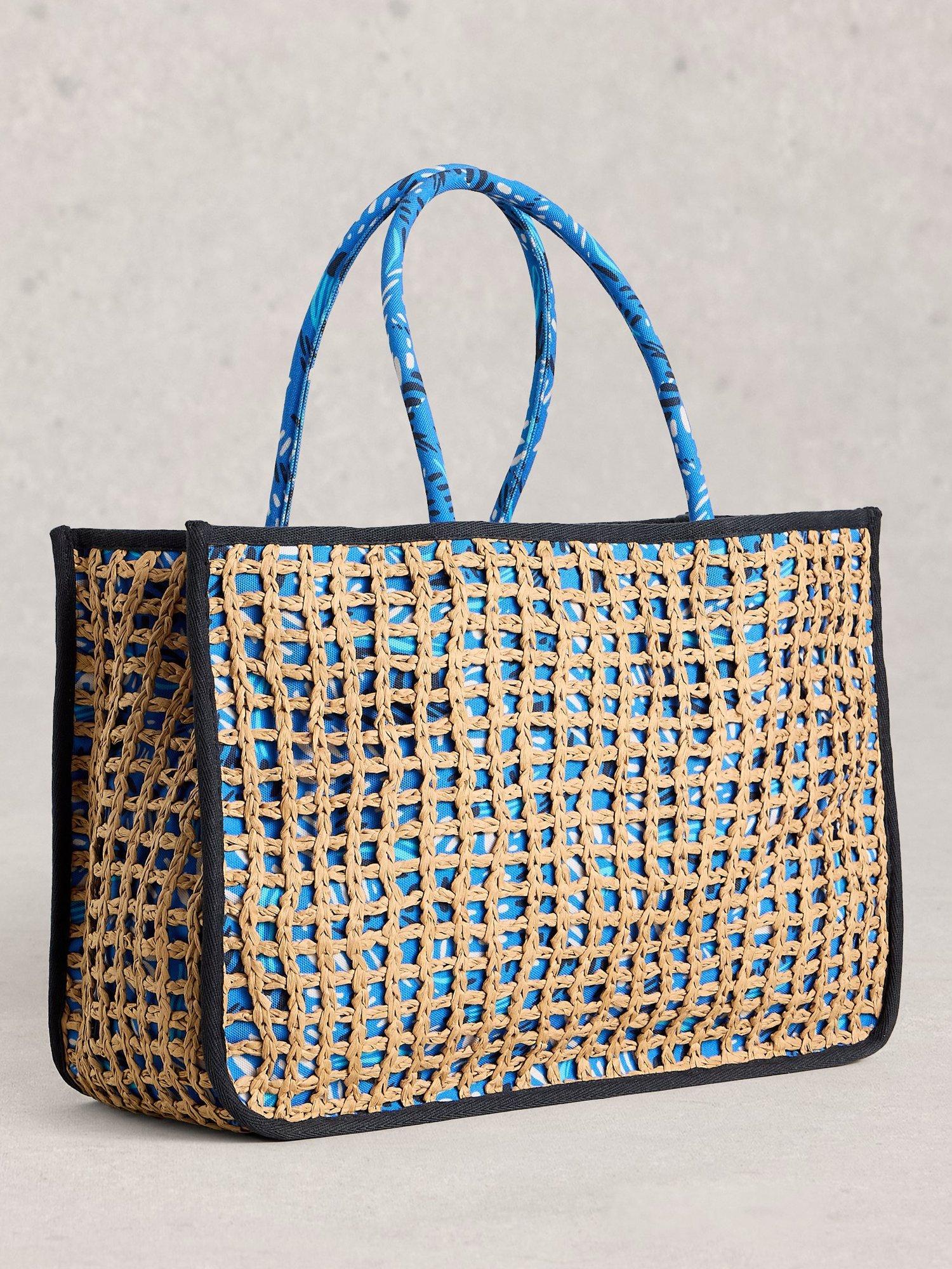 White Stuff Jasmine Weave tote bag in brown and blue, British brand