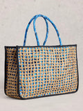 White Stuff Jasmine Weave tote bag in brown and blue, British brand