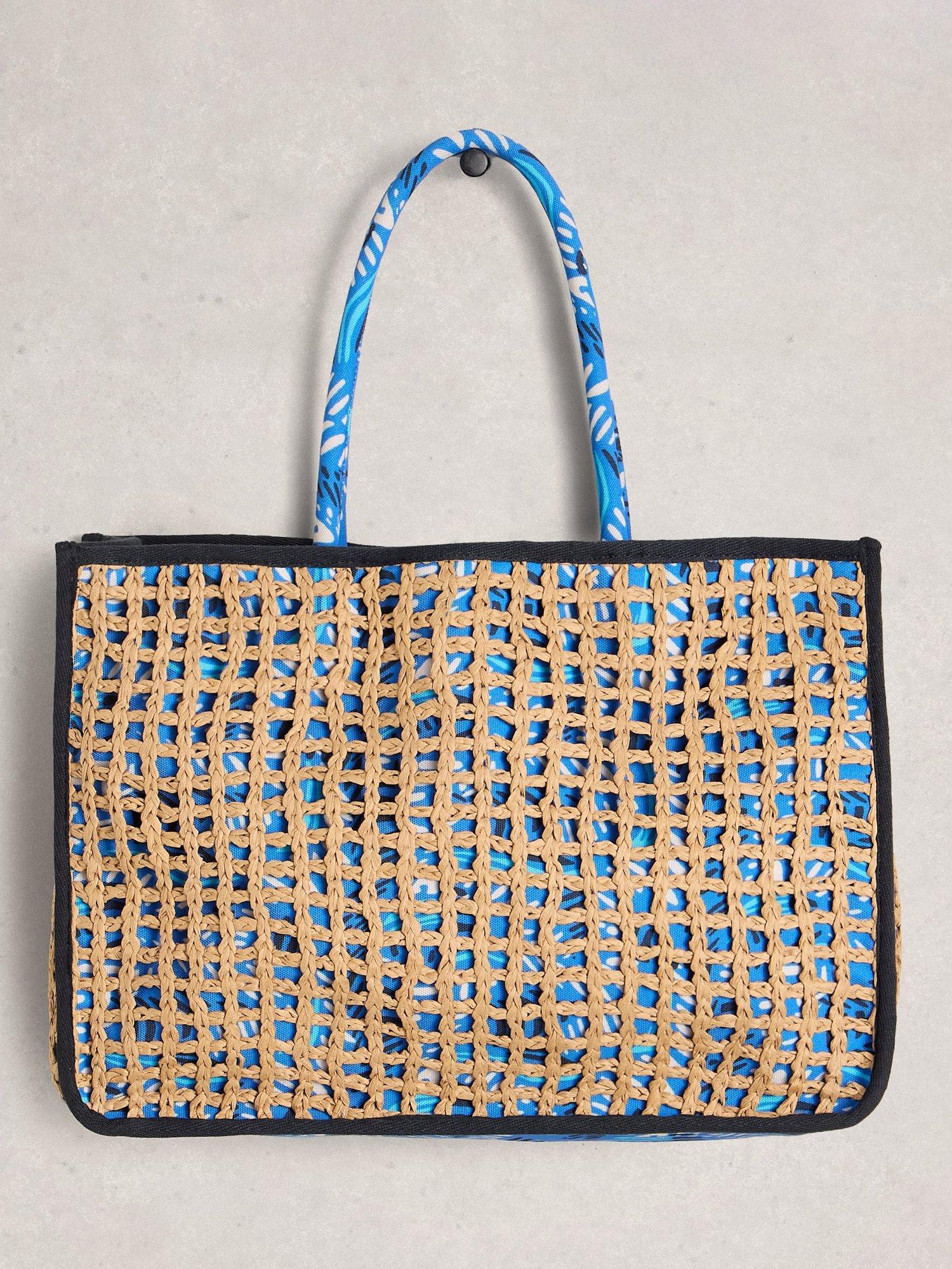 White Stuff Jasmine Weave tote bag in brown and blue, British brand