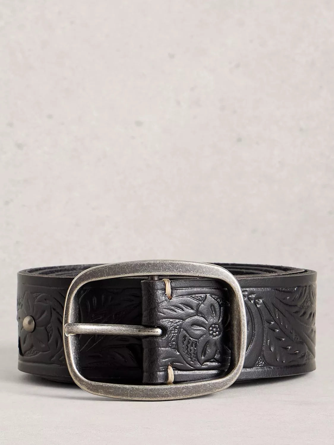 White Stuff floral embossed leather belt black - British product