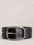 White Stuff floral embossed leather belt black - British product