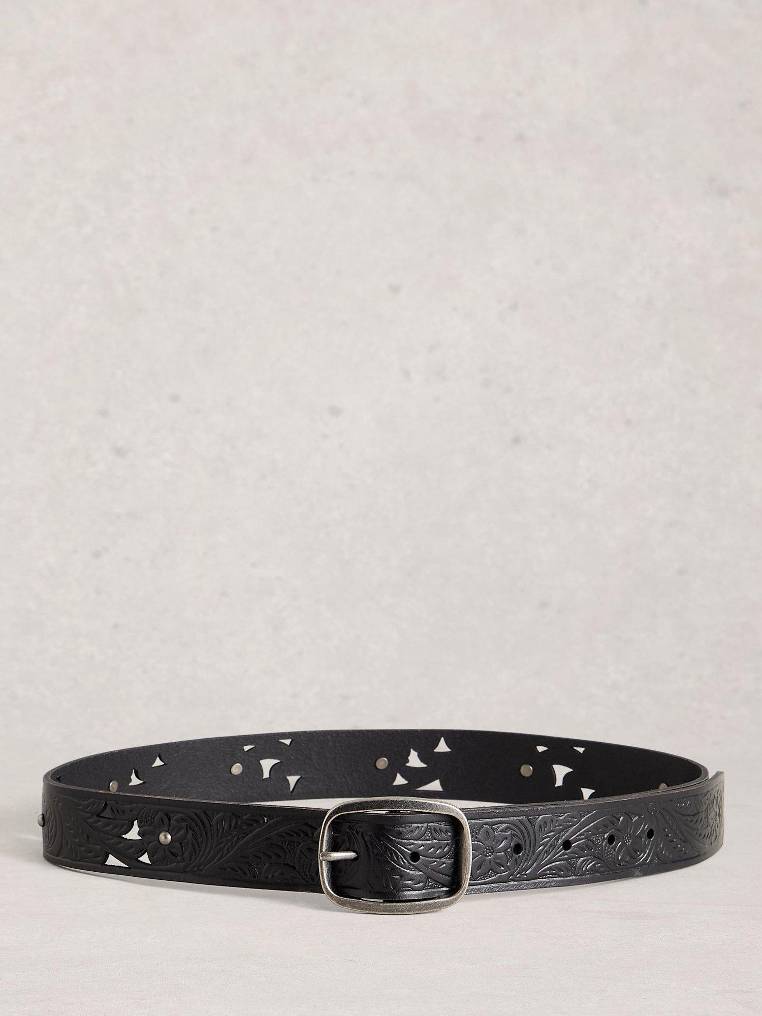 White Stuff floral embossed leather belt black - British product