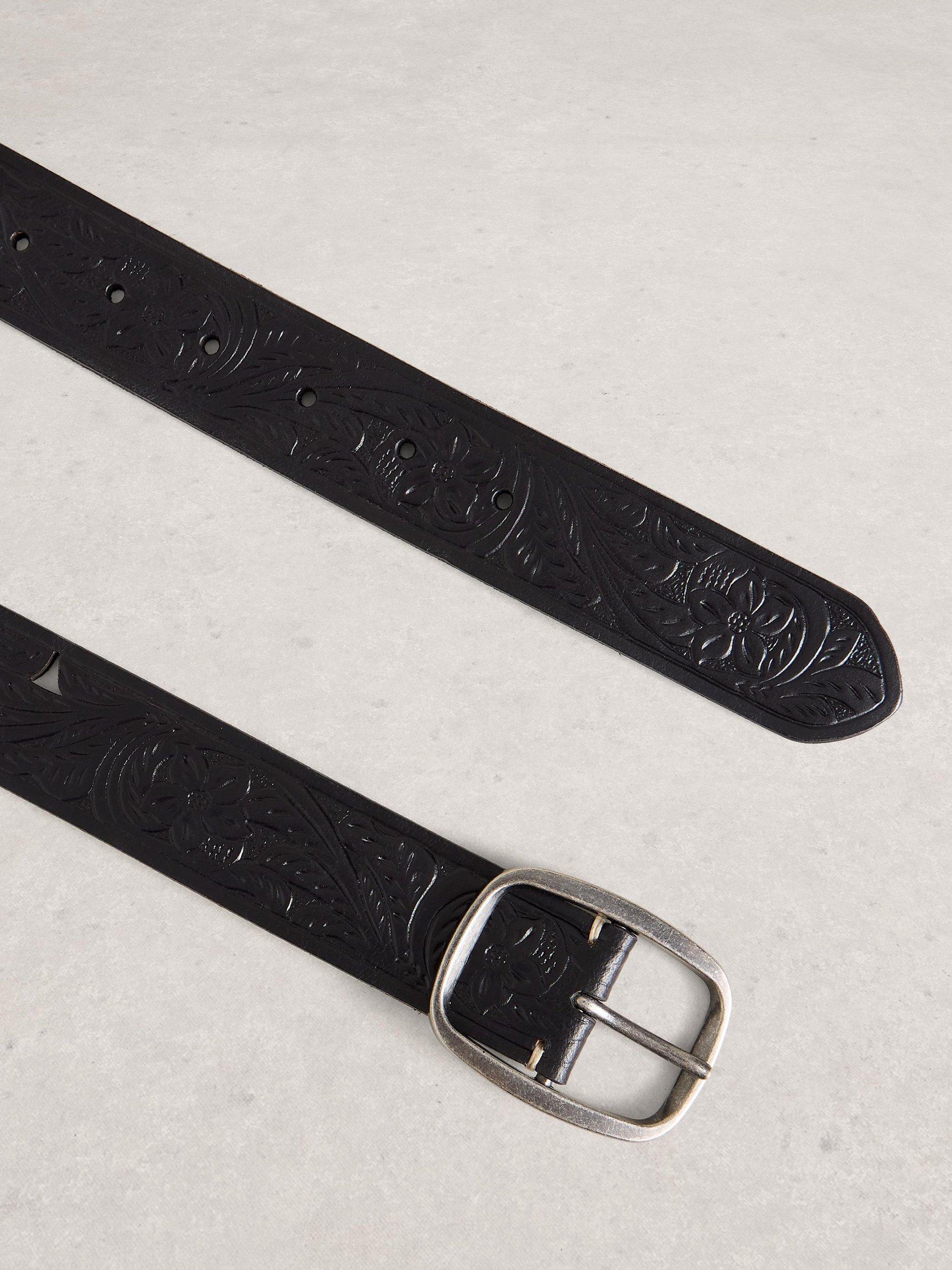White Stuff floral embossed leather belt black - British product