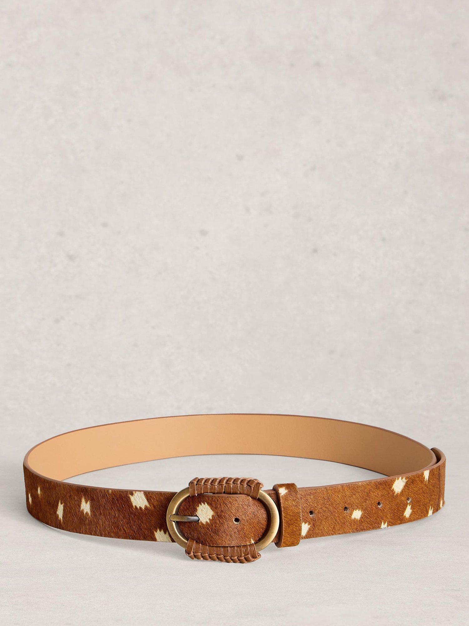 White Stuff brown animal-spot wide leather belt, UK version