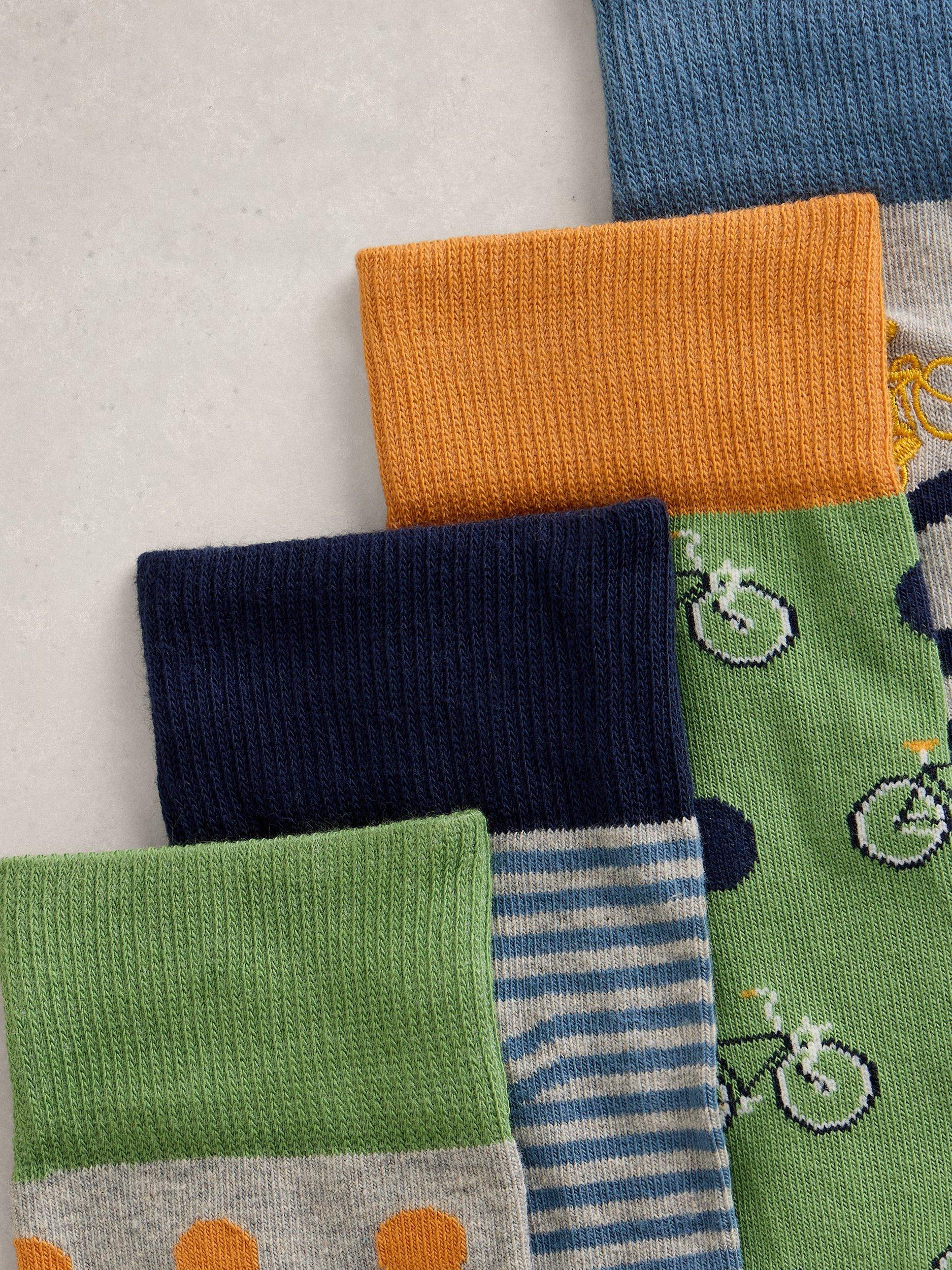 White Stuff socks cycle stripe blue multi pack of 4, imported from the UK