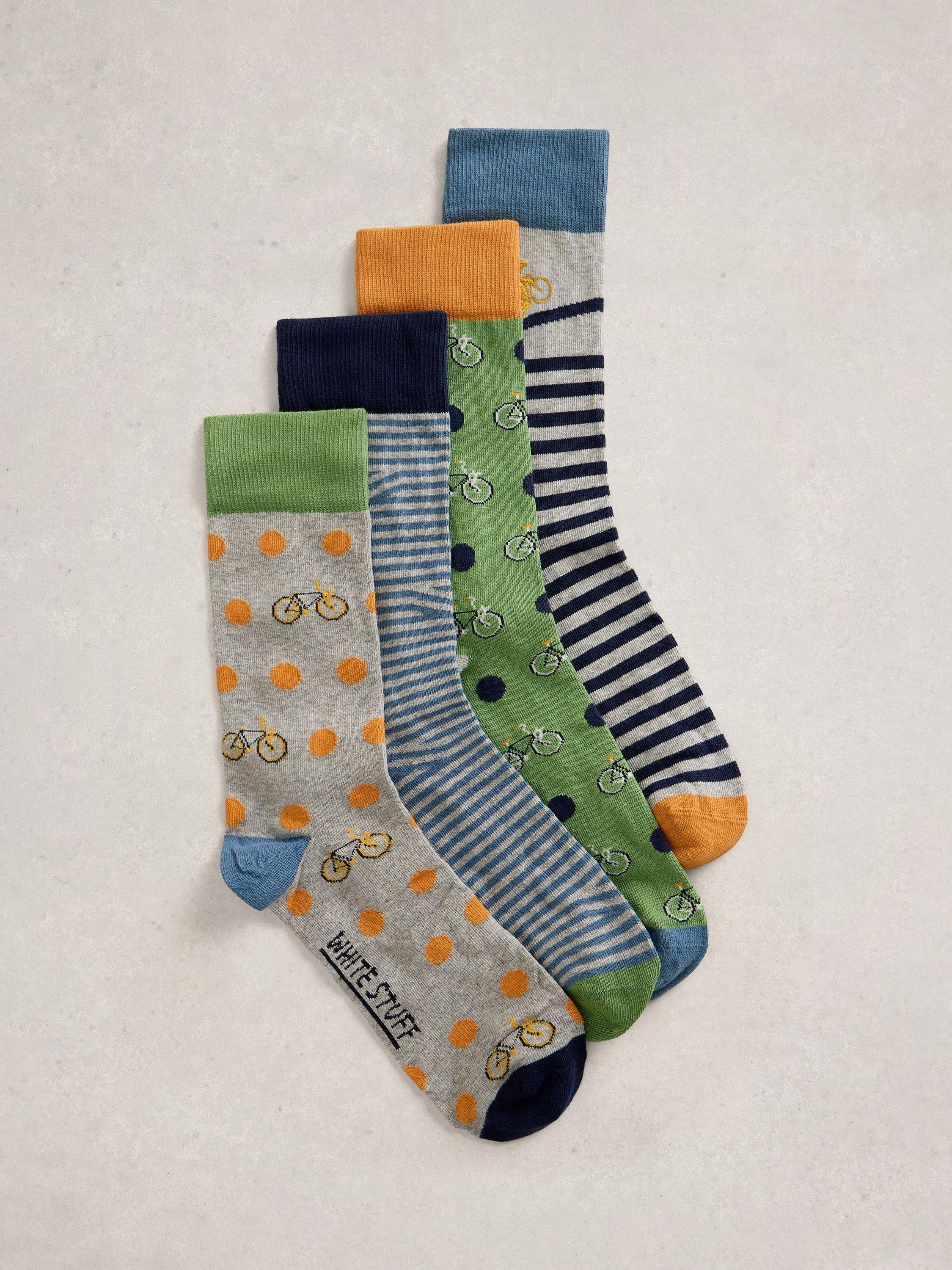 White Stuff socks cycle stripe blue multi pack of 4, imported from the UK