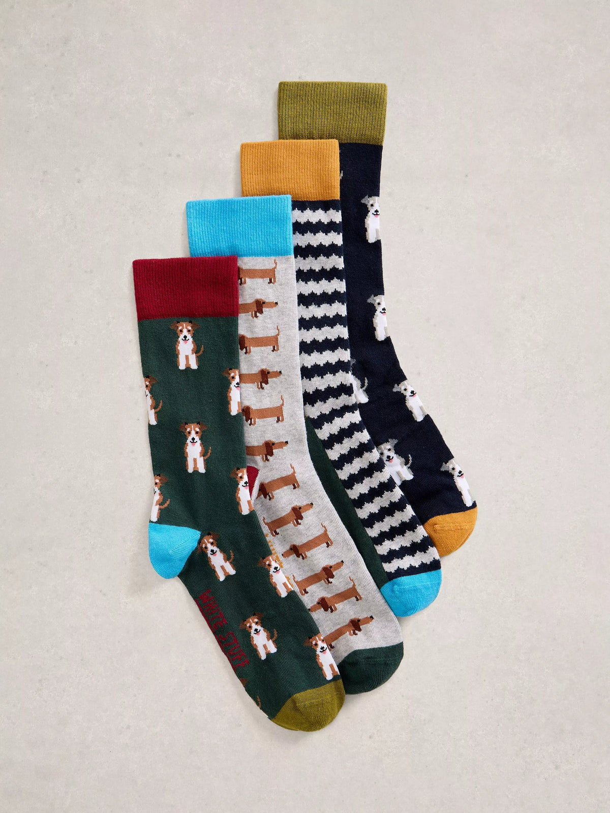 White Stuff Dogs Socks, Pack of 4, Multi, 7-9