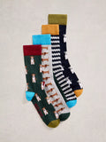 White Stuff Dogs Socks, Pack of 4, Multi, 7-9