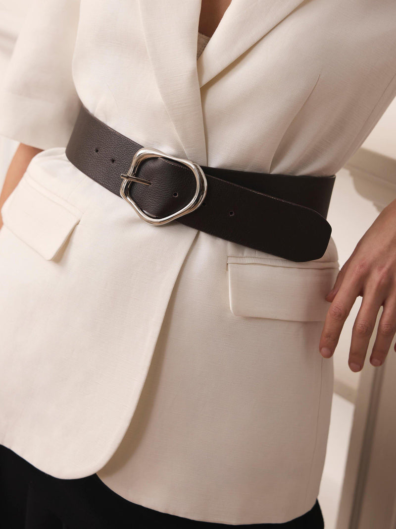 Mint Velvet wide pure leather belt brown, imported from the UK