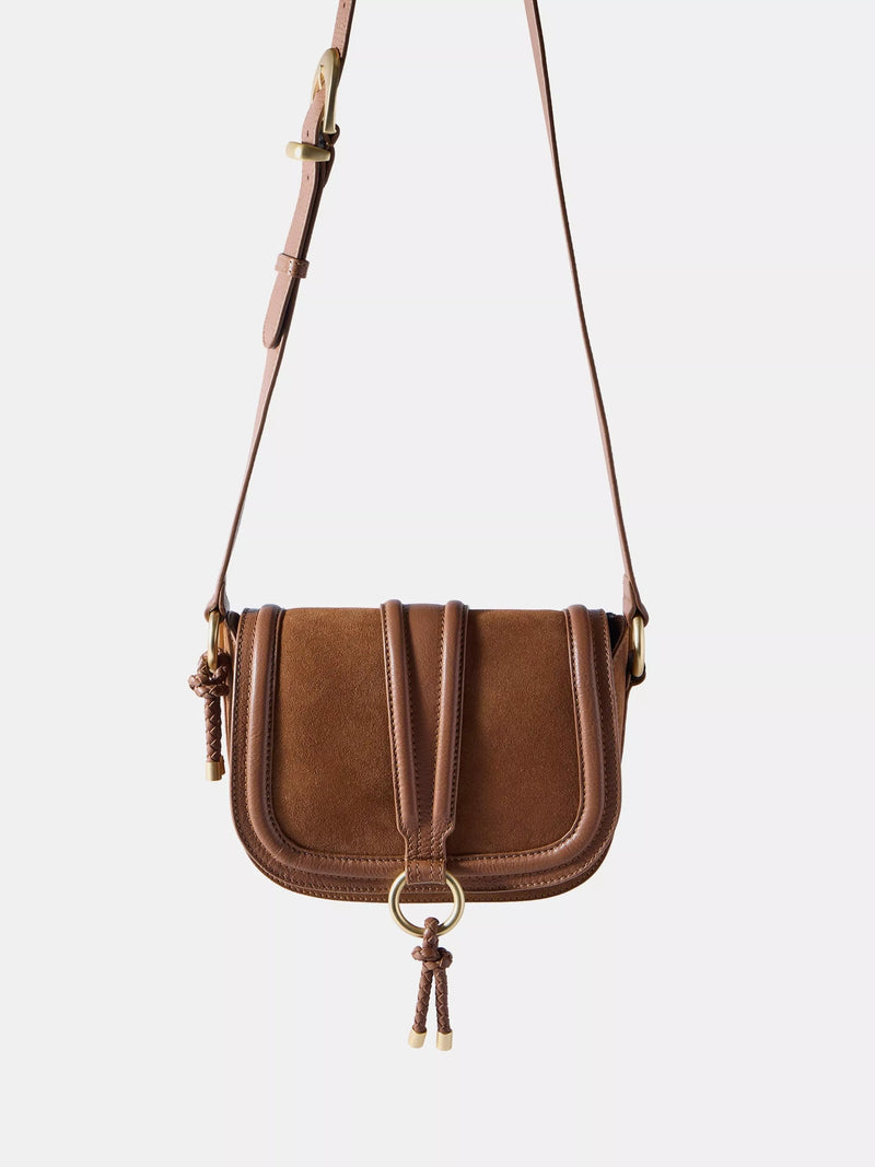 Mint Velvet tan brown suede saddle bag crossbody - British product