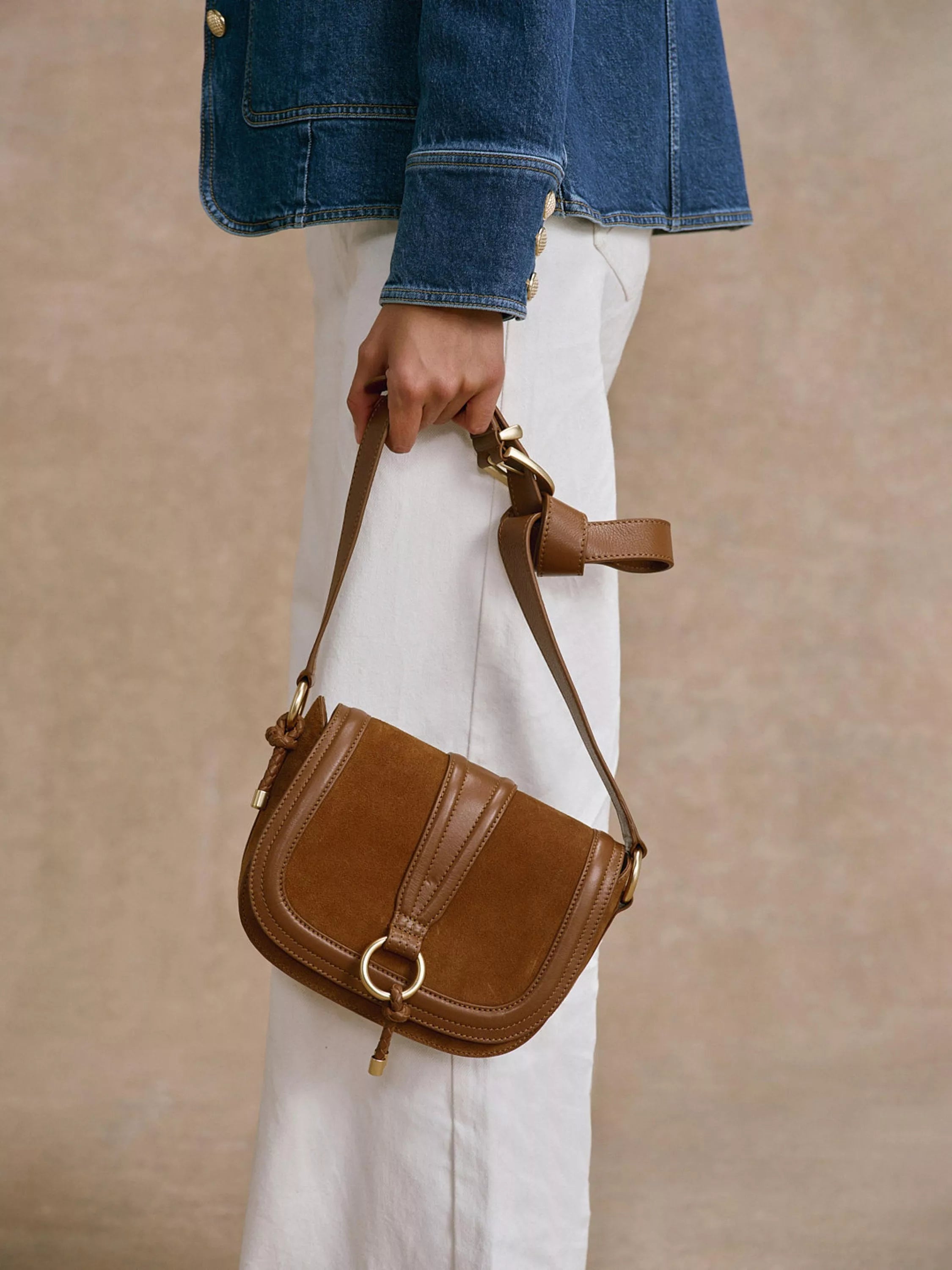 Mint Velvet tan brown suede saddle bag crossbody - British product
