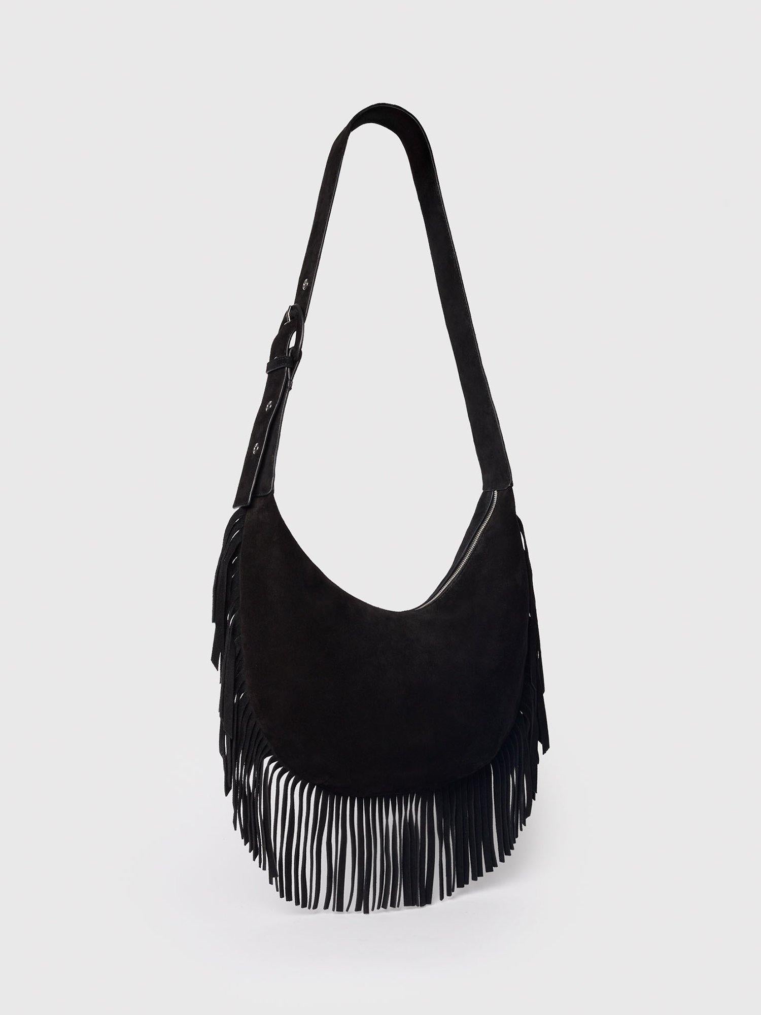 Whistles suede fringed shoulder bag black, UK version