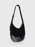 Whistles suede fringed shoulder bag black, UK version