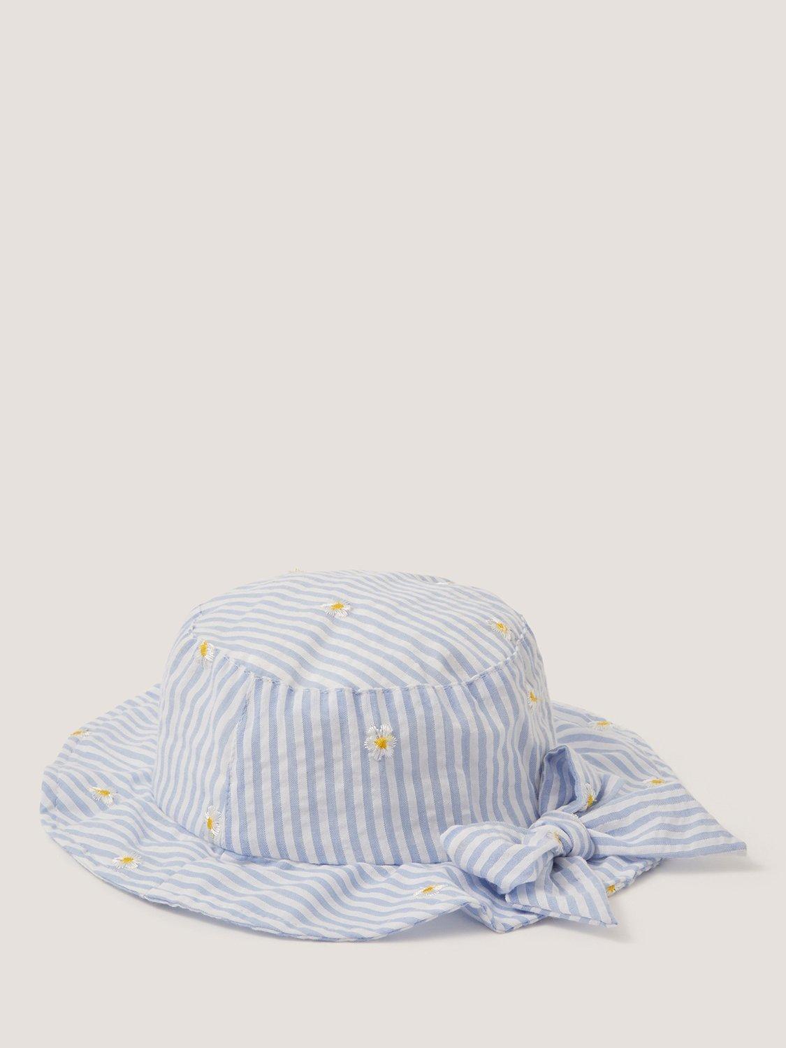 Monsoon baby striped bow bucket hat blue, imported from the UK