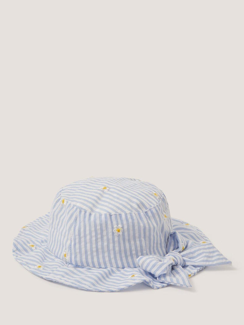 Monsoon baby striped bow bucket hat blue, imported from the UK