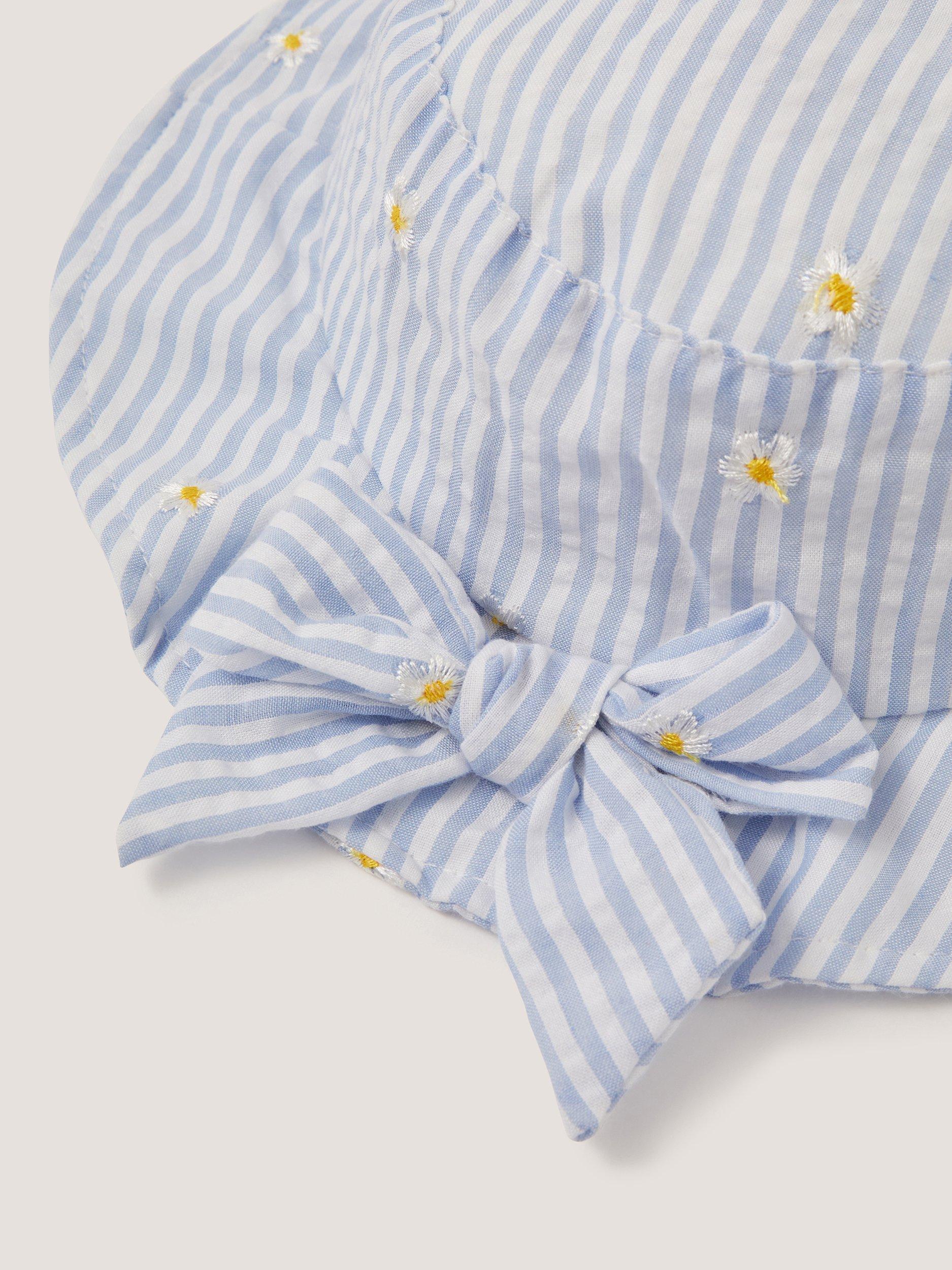 Monsoon baby striped bow bucket hat blue, imported from the UK