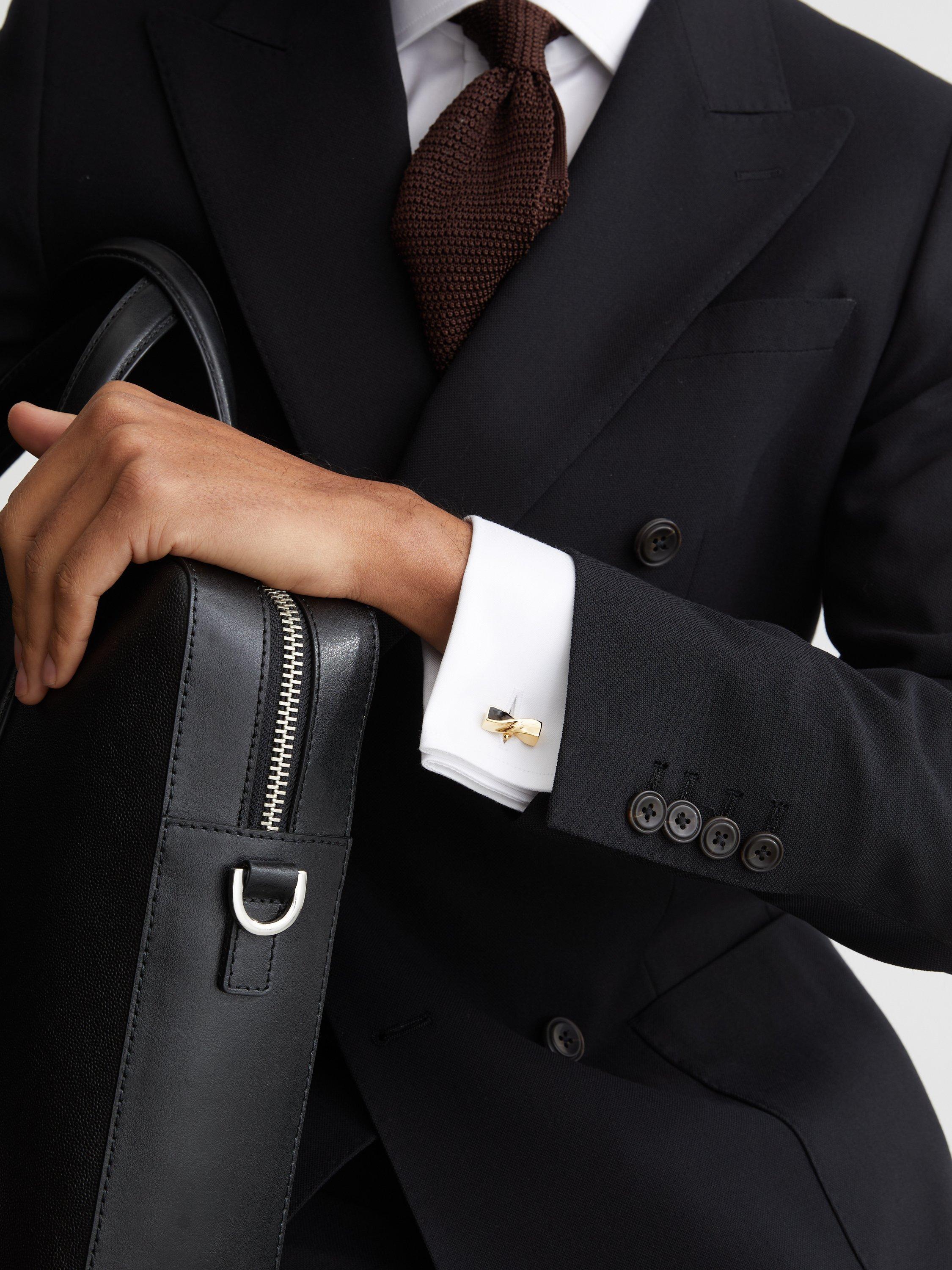 Reiss Carrick twisted bar cufflinks gold/black, UK version