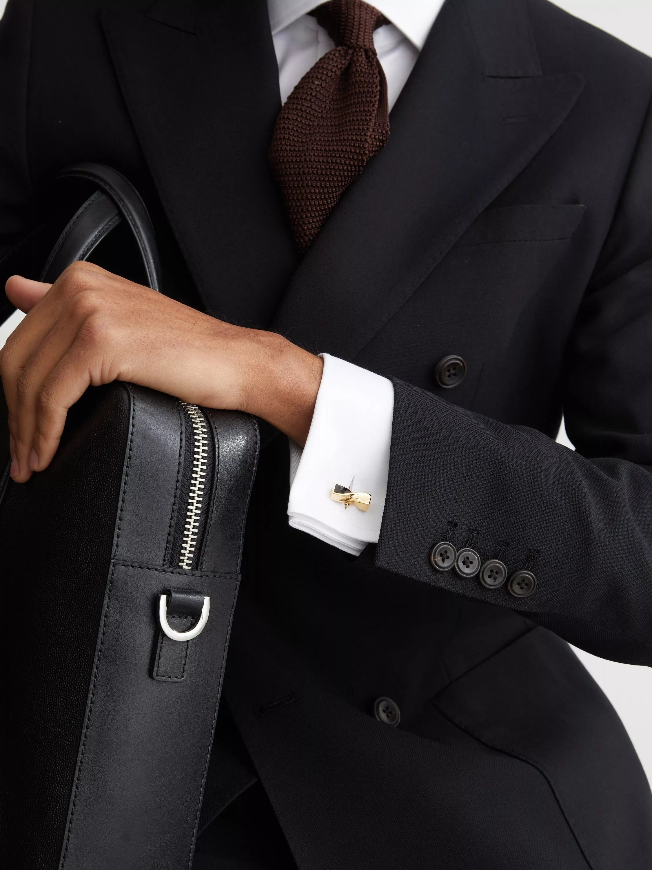 Reiss Carrick twisted bar cufflinks gold/black, UK version