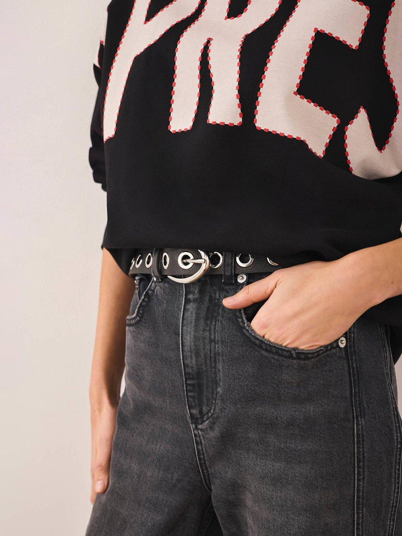 Mint Velvet leather eyelet belt black - British product