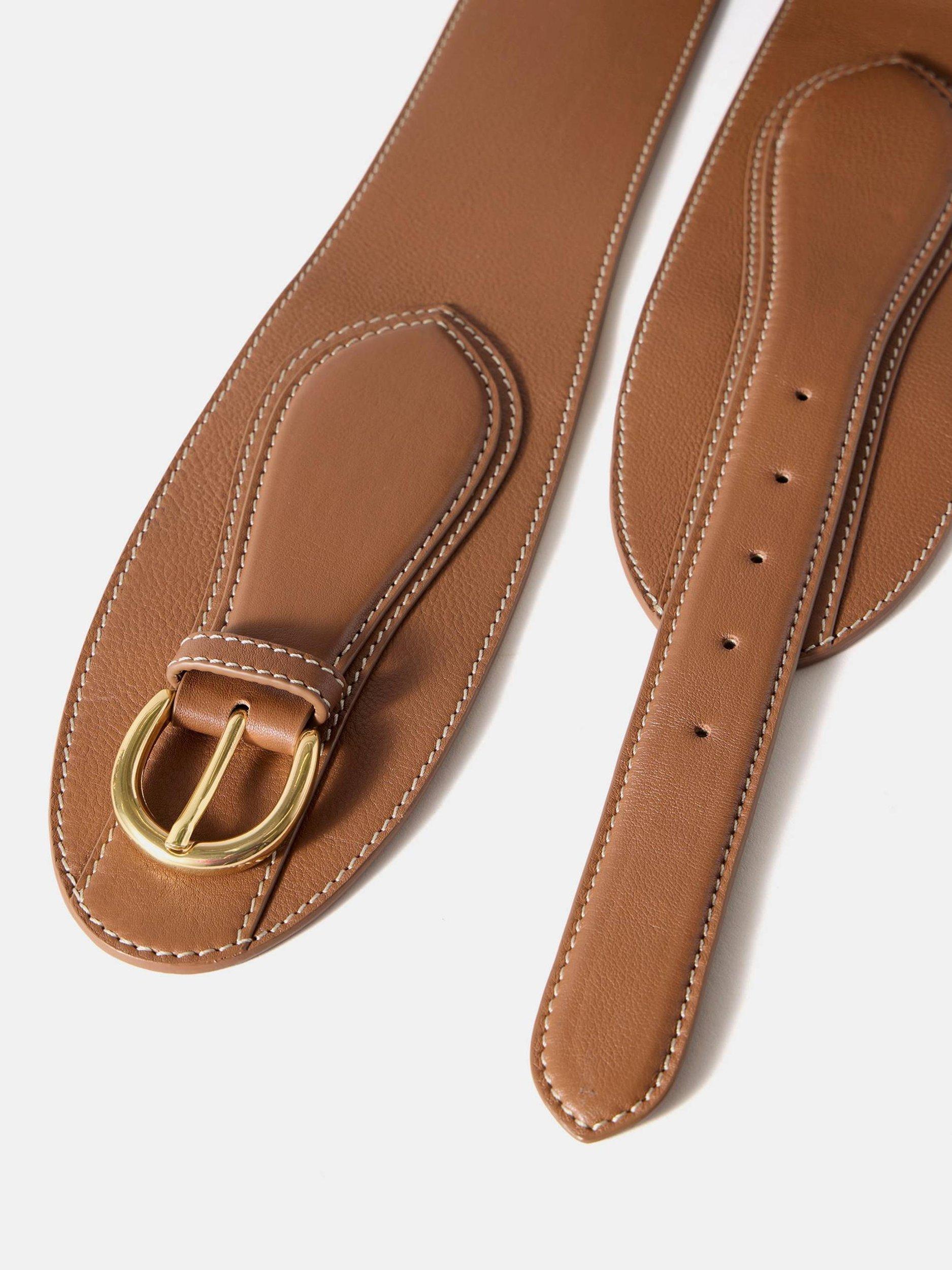 Mint Velvet wide waist leather belt with contrast stitching, imported from the UK