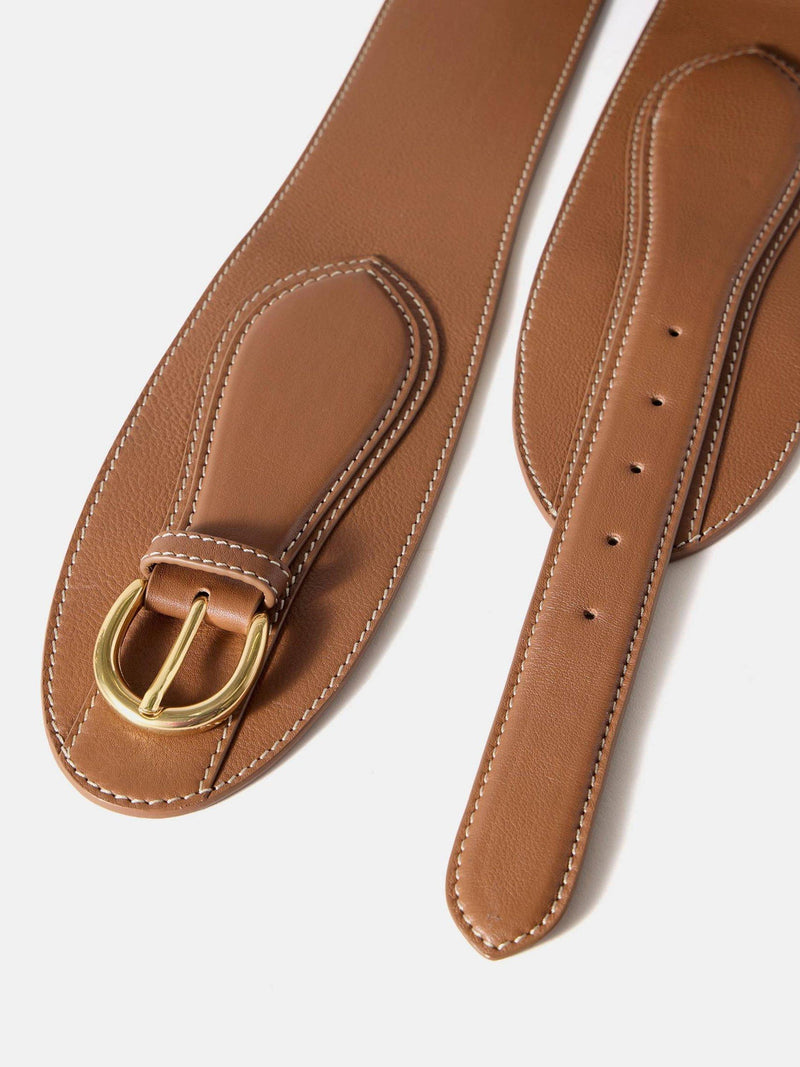 Mint Velvet wide waist leather belt with contrast stitching, imported from the UK