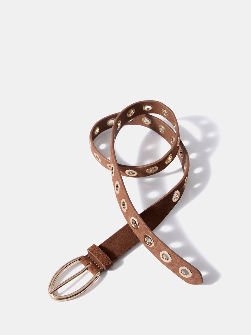 Mint Velvet eyelet suede belt brown tan (British brand)