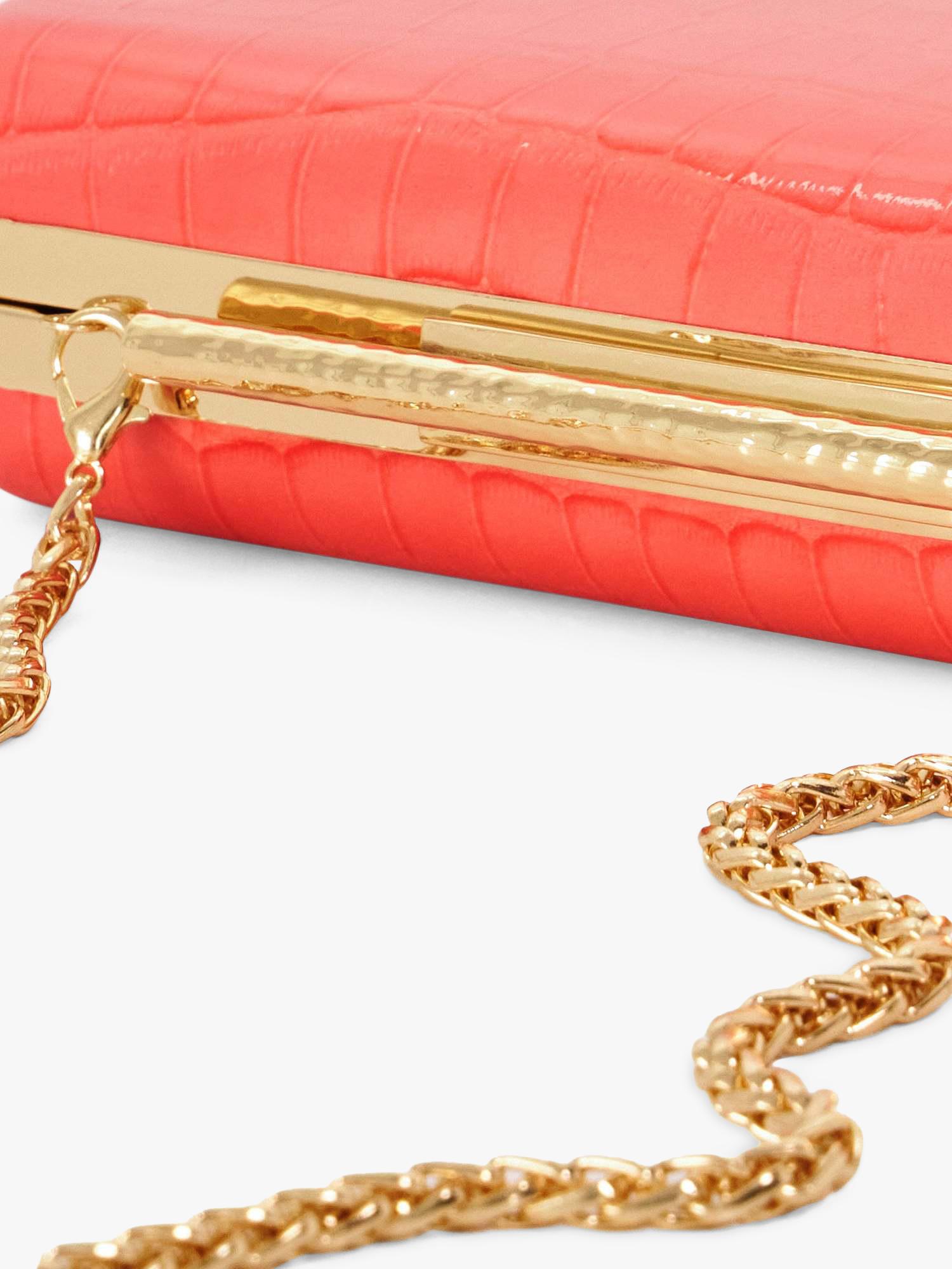 Dune London clutch bag coral with chain strap, imported from the UK