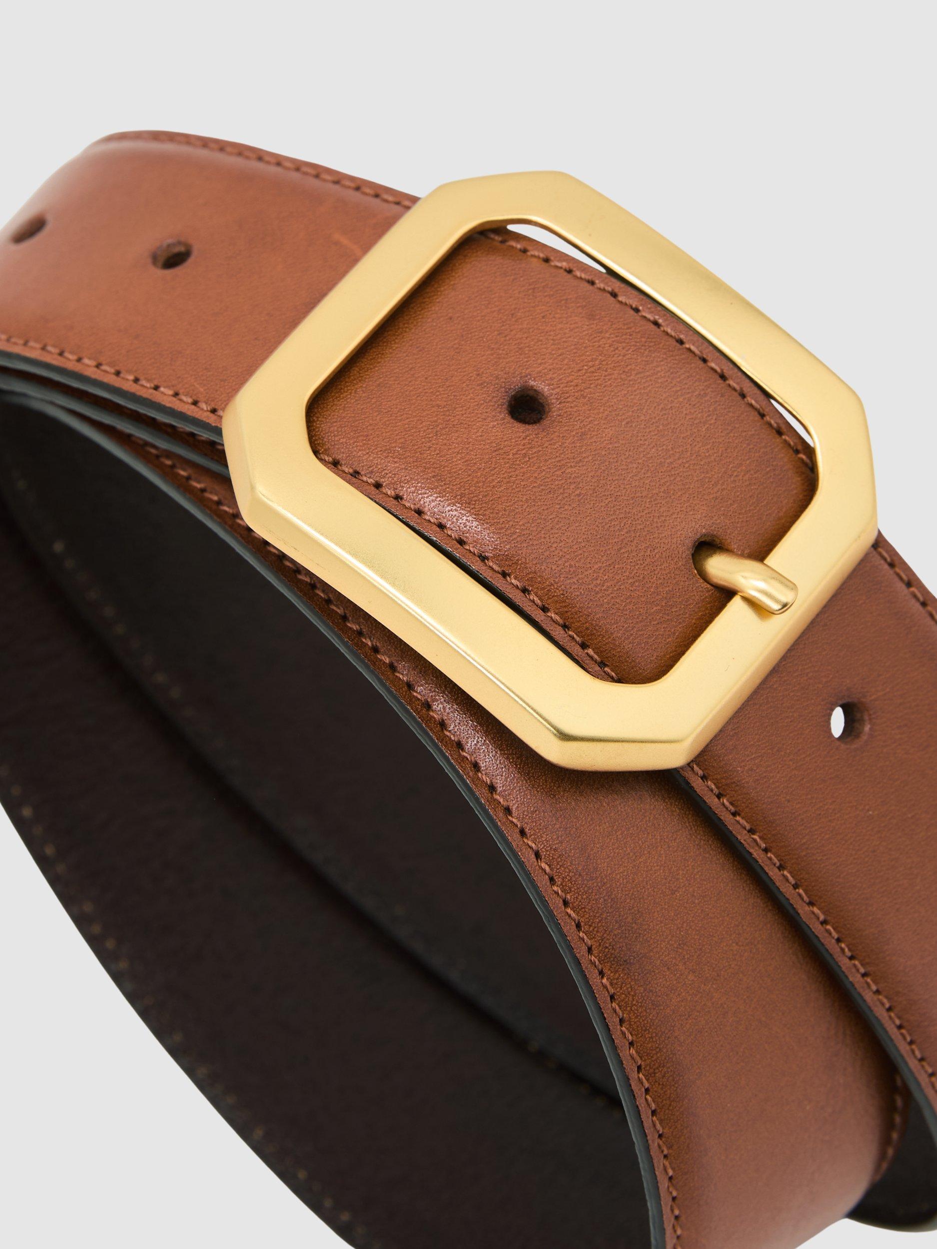 Reiss tan pure leather belt with square buckle - British product