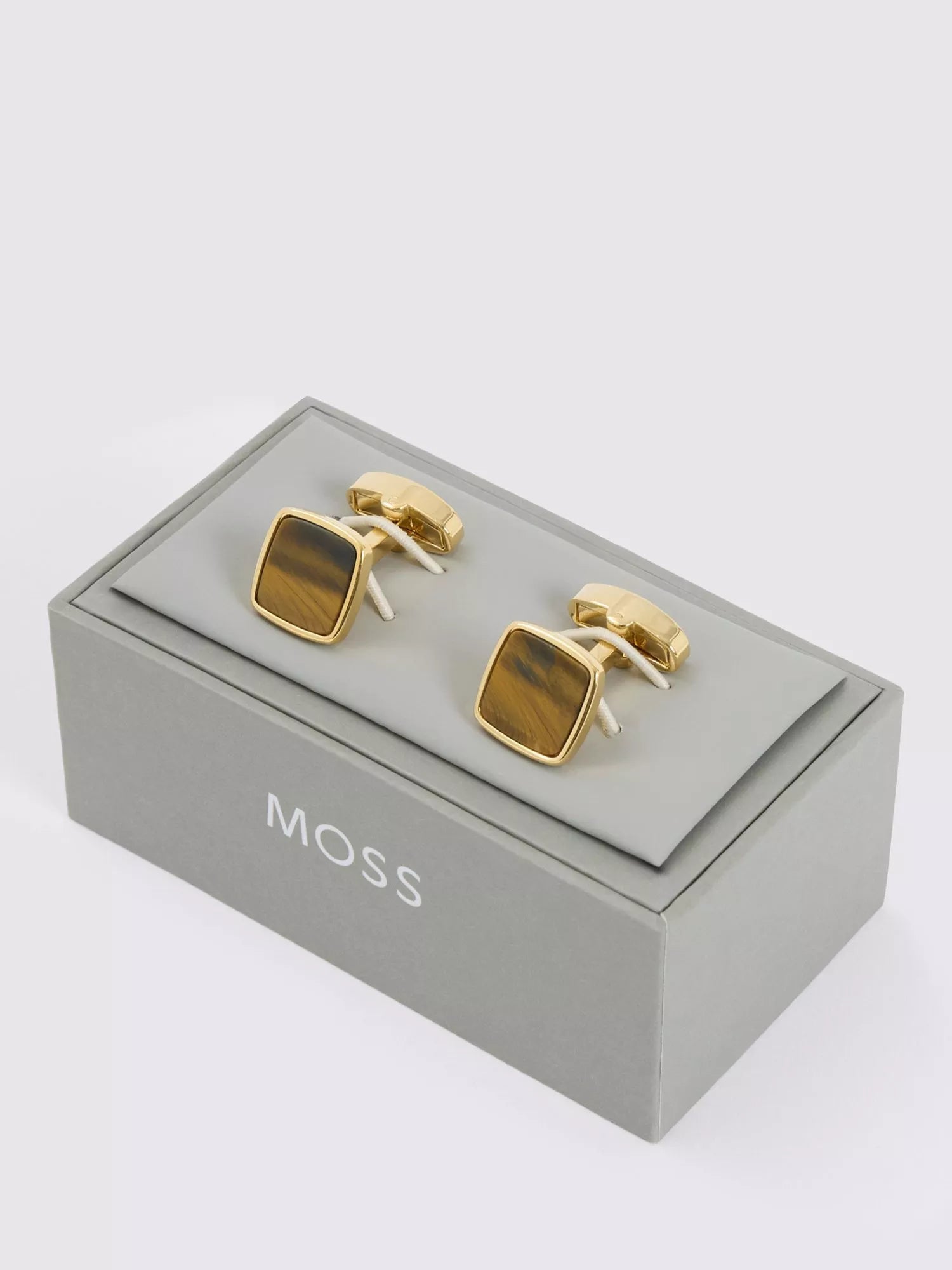 Moss tiger eye square cufflinks gold (British brand)