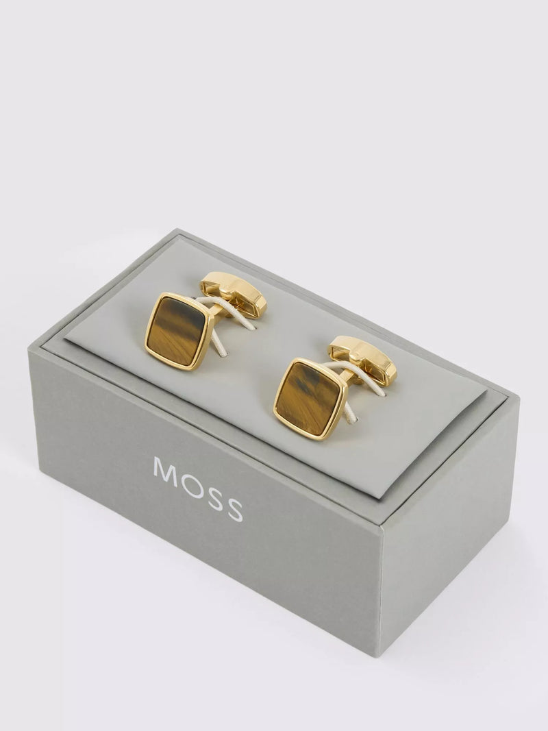 Moss tiger eye square cufflinks gold (British brand)