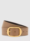 Reiss Athena oval buckle pure leather belt in taupe (British brand)