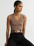 Reiss Athena oval buckle pure leather belt in taupe (British brand)