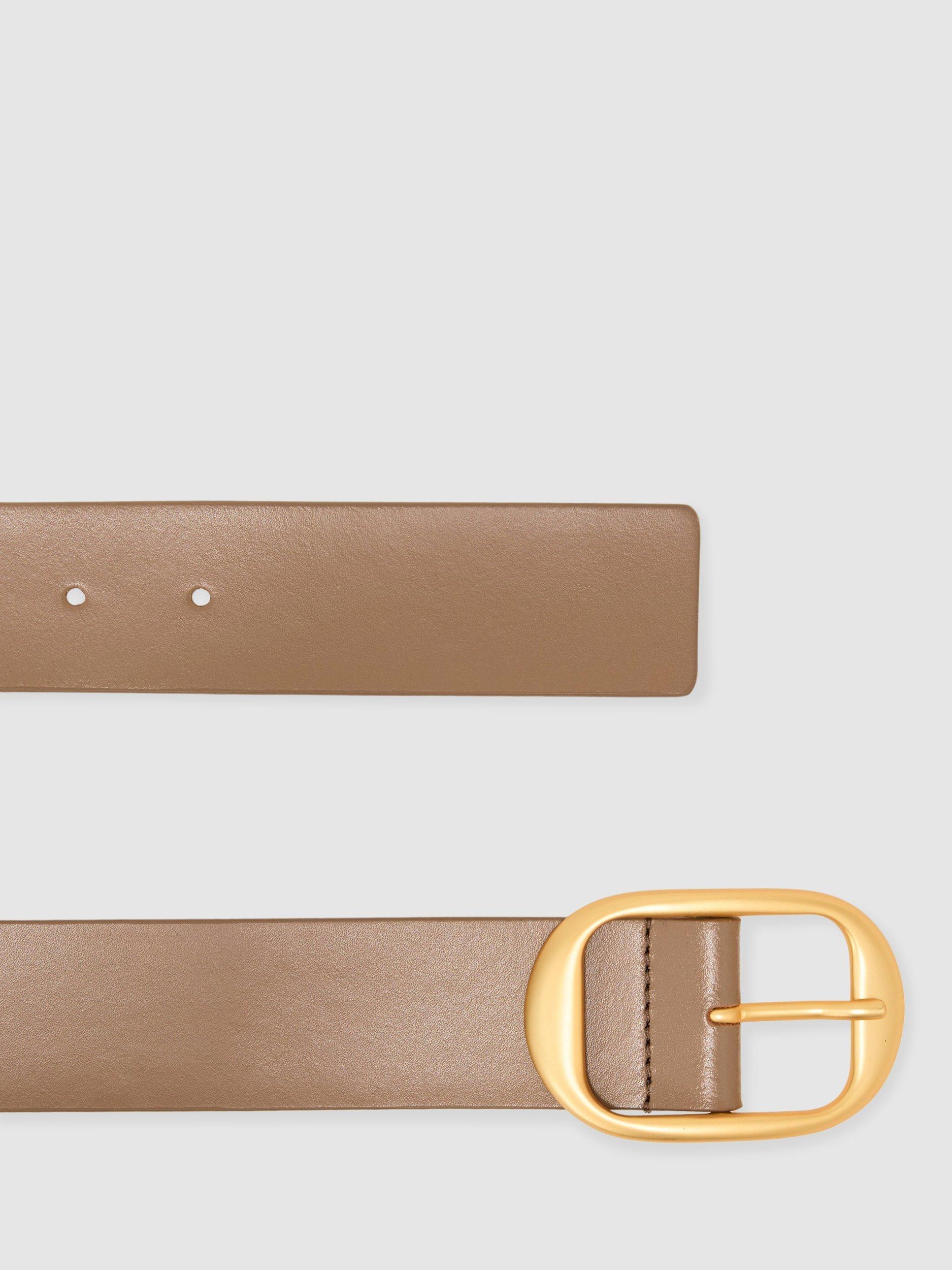 Reiss Athena oval buckle pure leather belt in taupe (British brand)