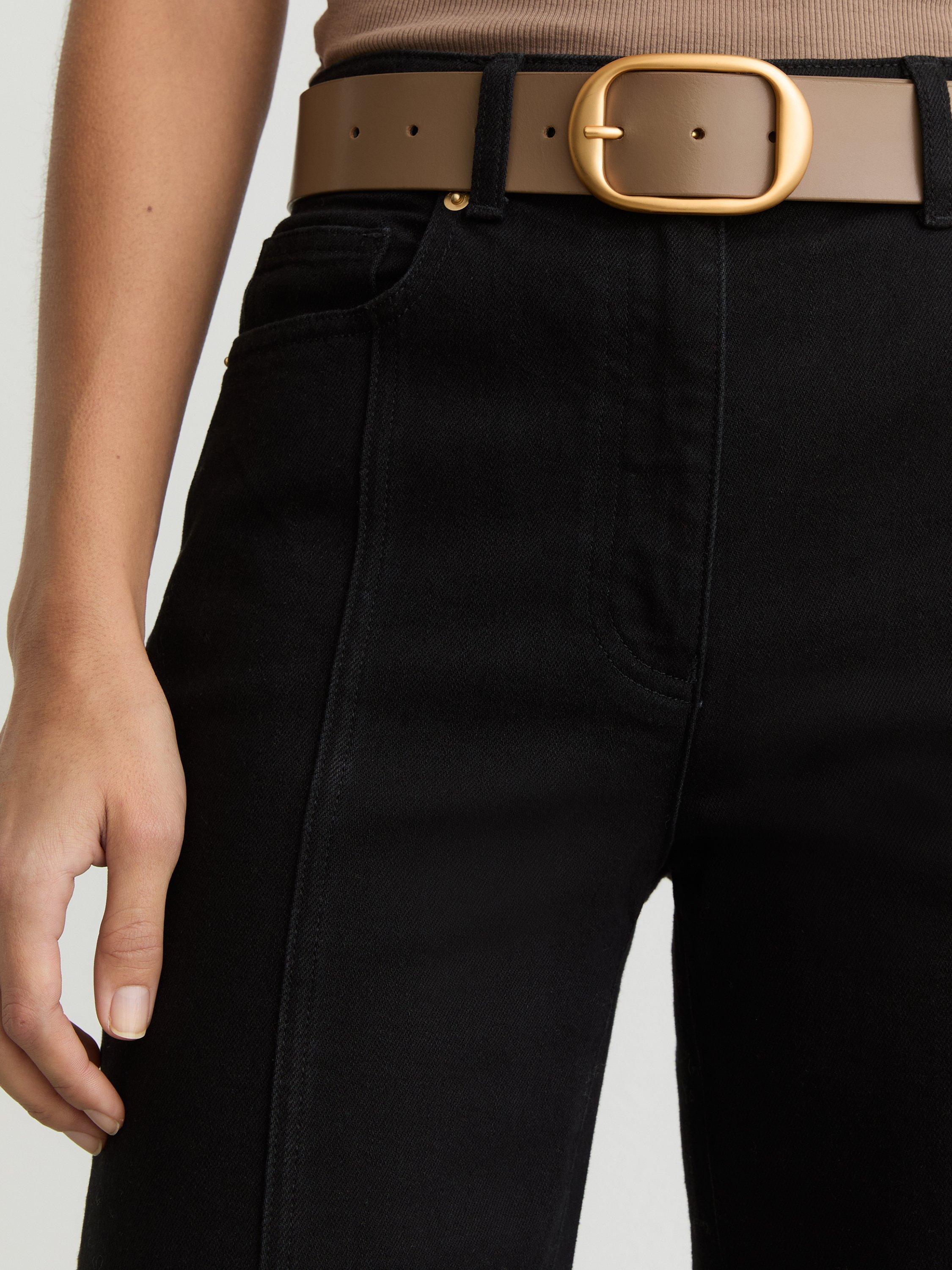 Reiss Athena oval buckle pure leather belt in taupe (British brand)