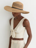 Reiss Astrid straw hat brown leather band, imported from the UK