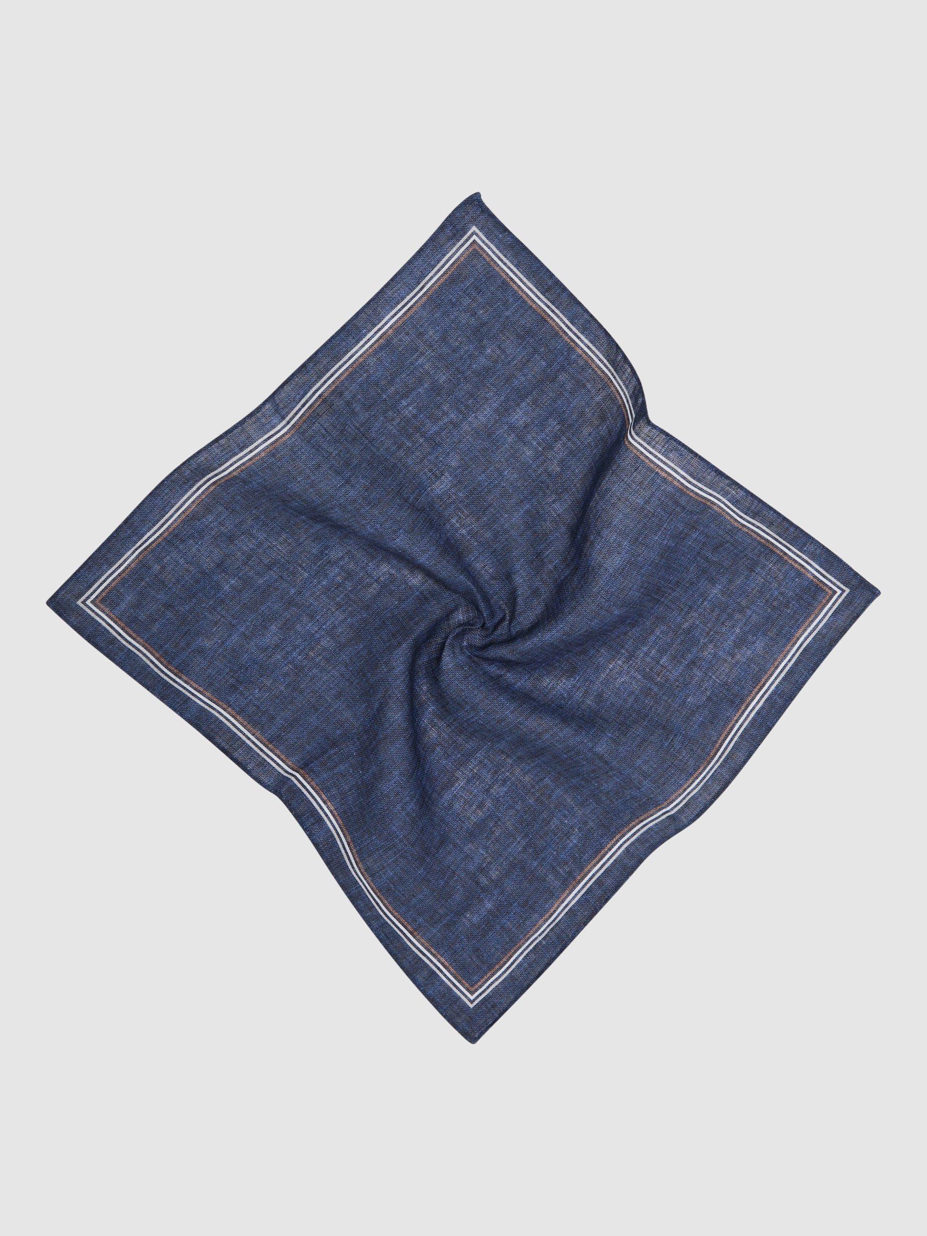 Reiss navy linen pocket square 100% linen, imported from the UK