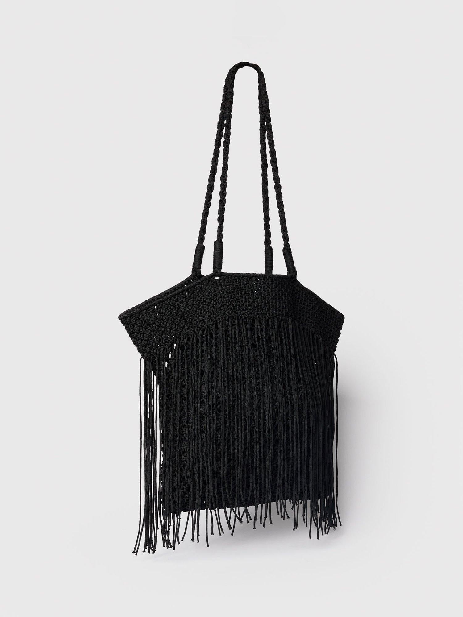 Whistles crochet fringe shoulder bag black, UK version