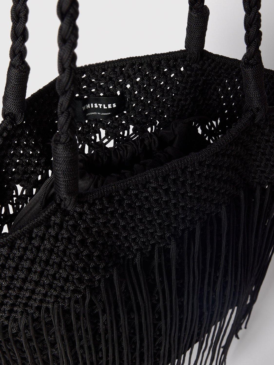 Whistles crochet fringe shoulder bag black, UK version
