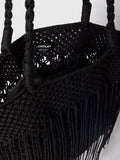 Whistles crochet fringe shoulder bag black, UK version