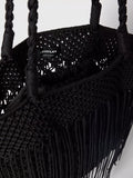 Whistles crochet fringe shoulder bag black, UK version