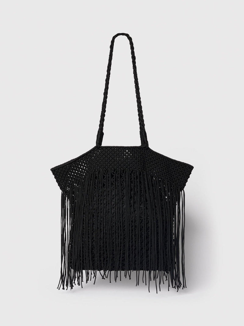 Whistles crochet fringe shoulder bag black, UK version