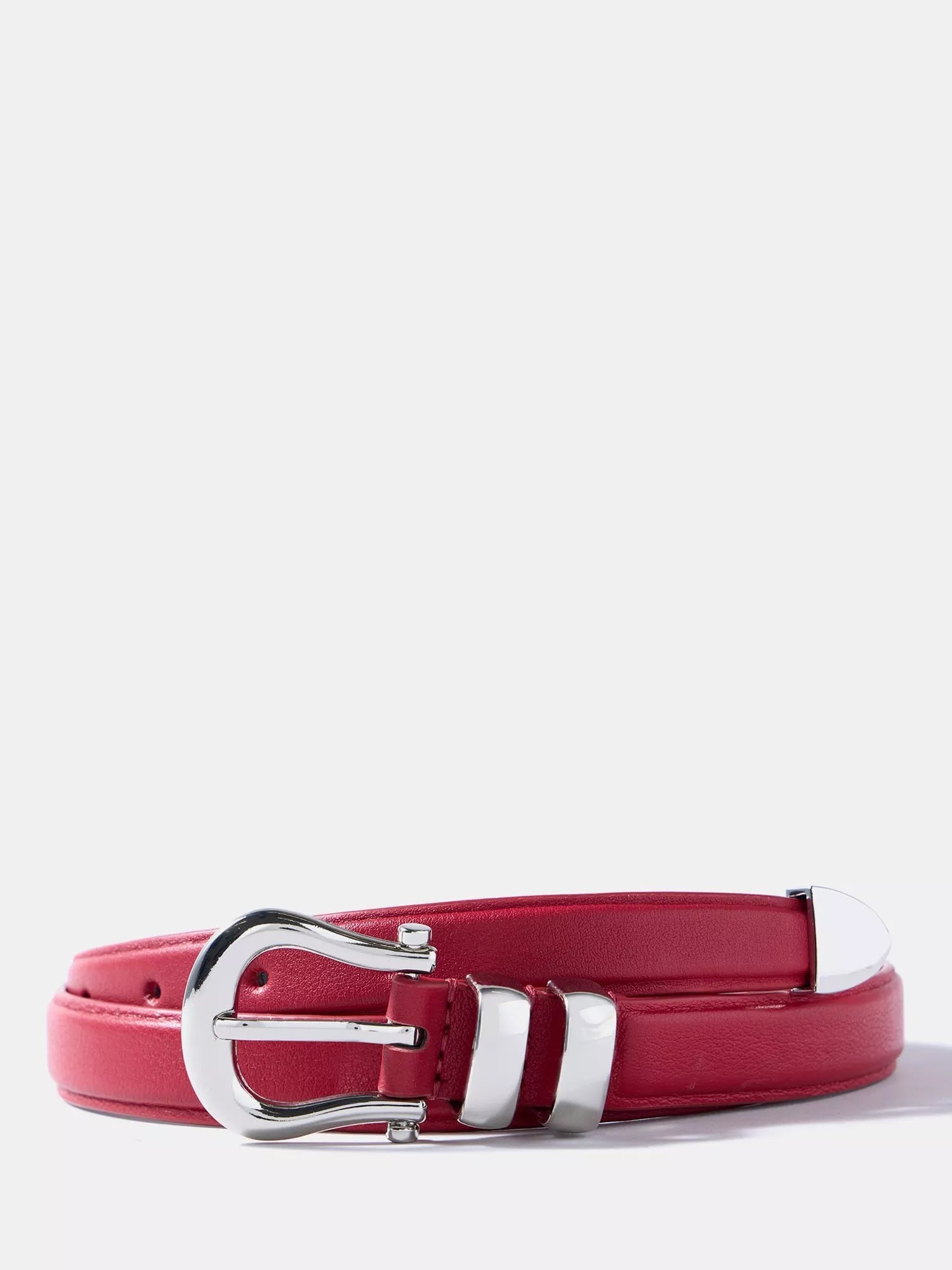 Mint Velvet Slim Leather Belt, Red, S