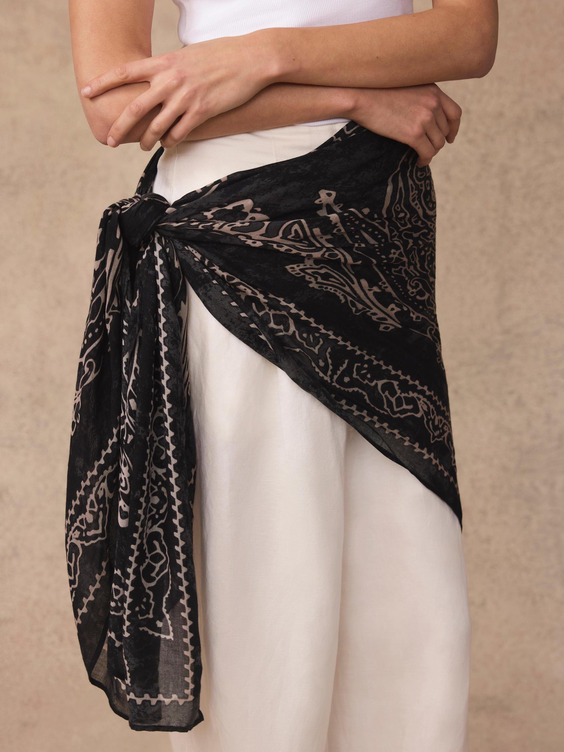 Mint Velvet bandana scarf 140cm black and multi, imported from the UK