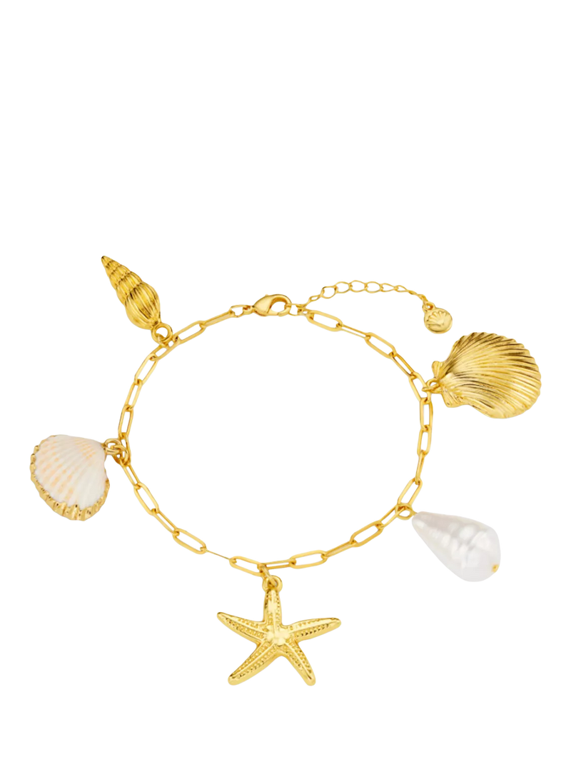 Orelia gold charm bracelet with shell and starfish, 16cm (British brand)