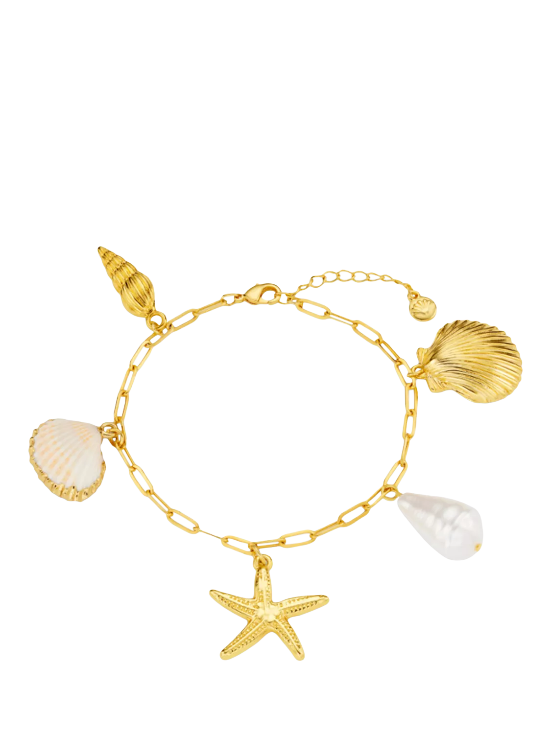 Orelia gold charm bracelet with shell and starfish, 16cm (British brand)